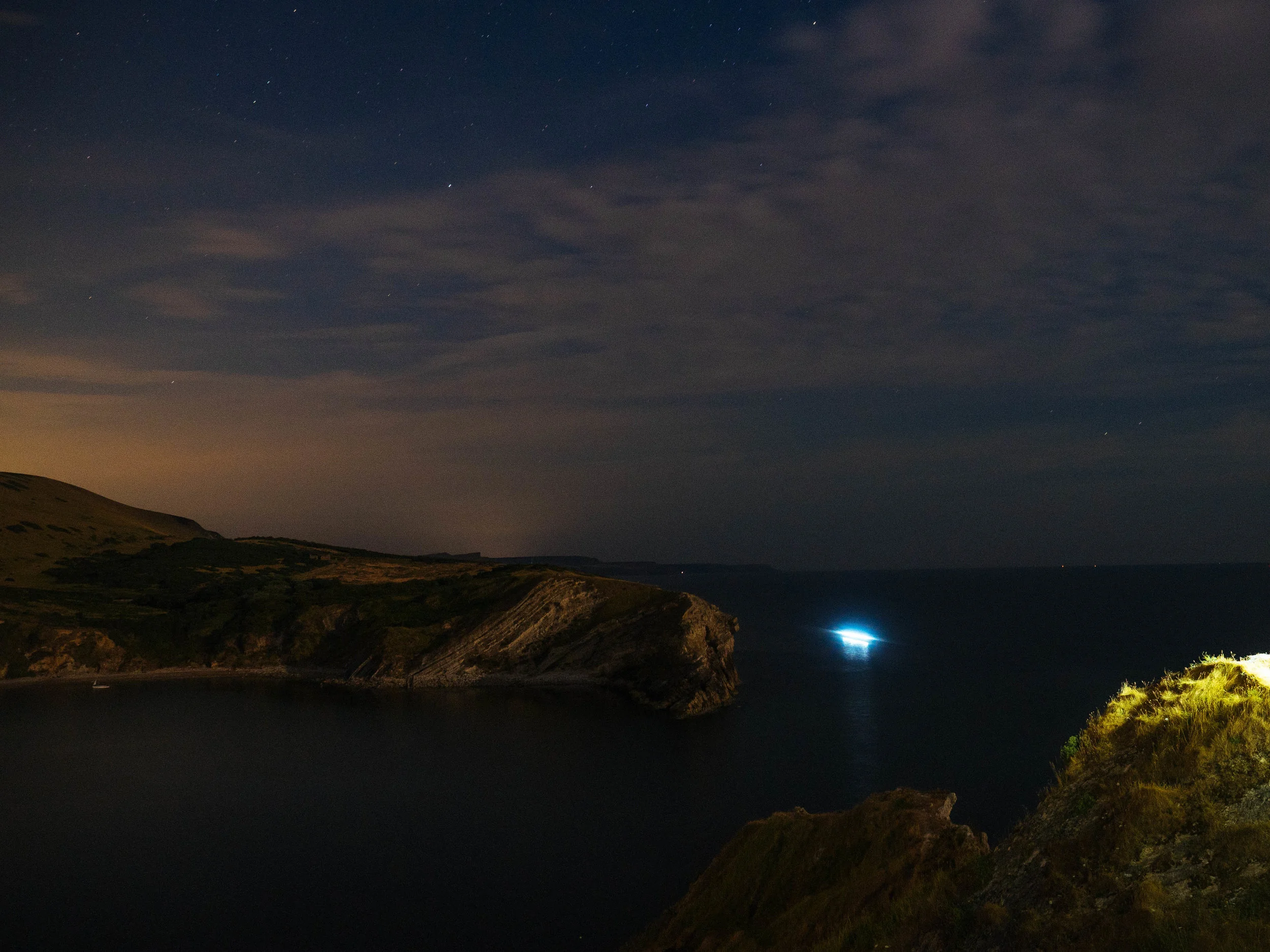 Ellida rowing into Lulworth Cove at approximately 11pm on Saturday night.