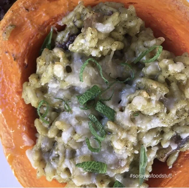 Bagt græskar med svamperisotto