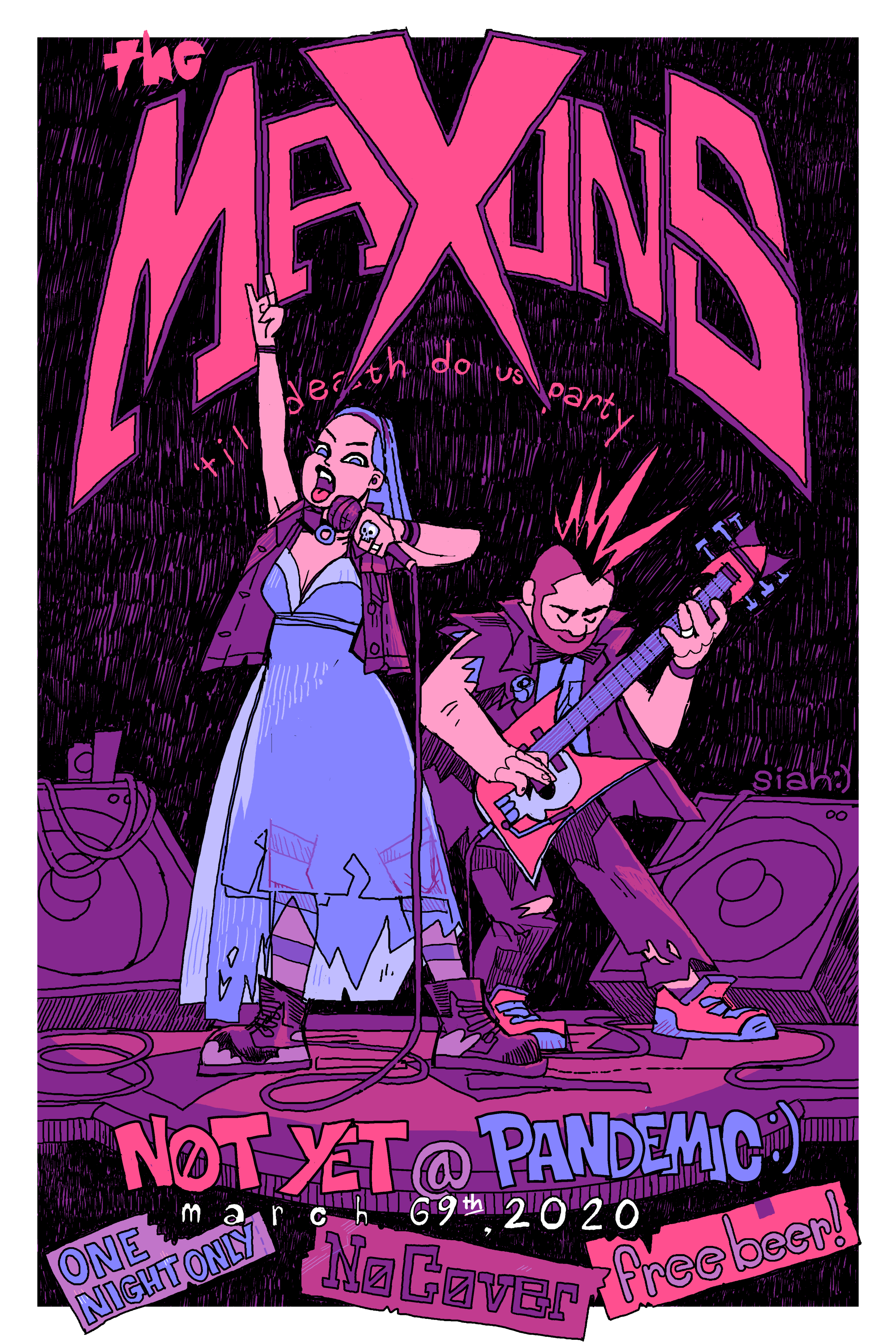 Gig poster style illustration for a wedding, 2020
