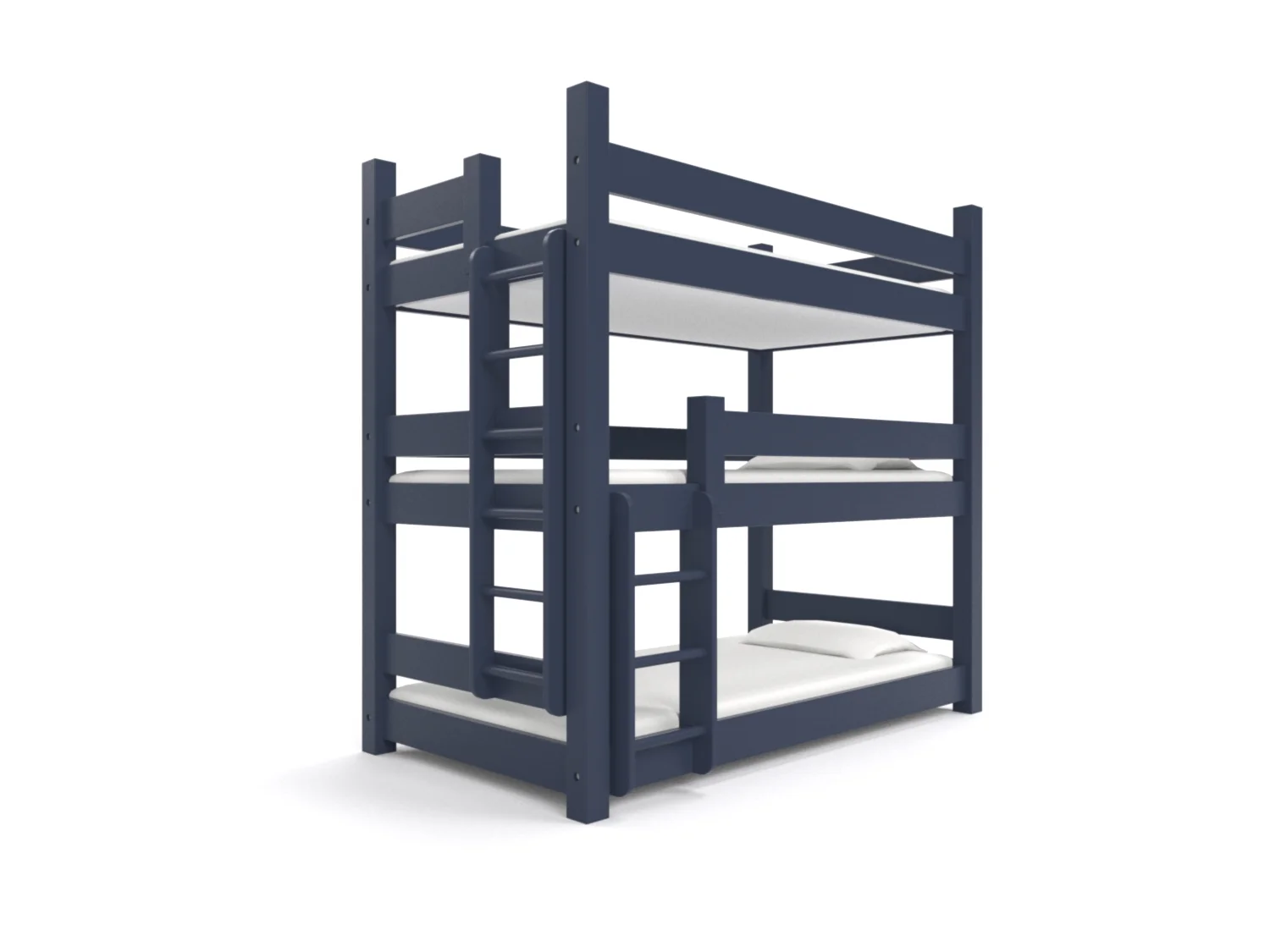 " KATAHDIN " Triple Twin - A triple decker for a bunk room. Holds three 75" long twin beds. Options include extra headroom, extra safety rails, "porthole" ladders and extra length. Made to hold adults! Starting at $3395: Click for Custom Quote