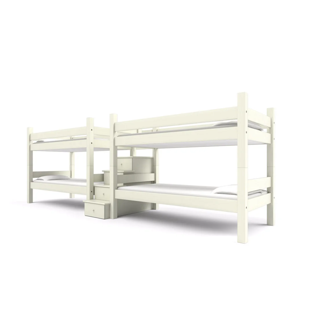 " FORESIDE " Quadruple Twin - Perfect for homes that need a bunk room for friends and family. Two sets of Twin bunk beds are joined by a center staircase. Made to hold adults! Starting at $6495: Click for Custom Quote