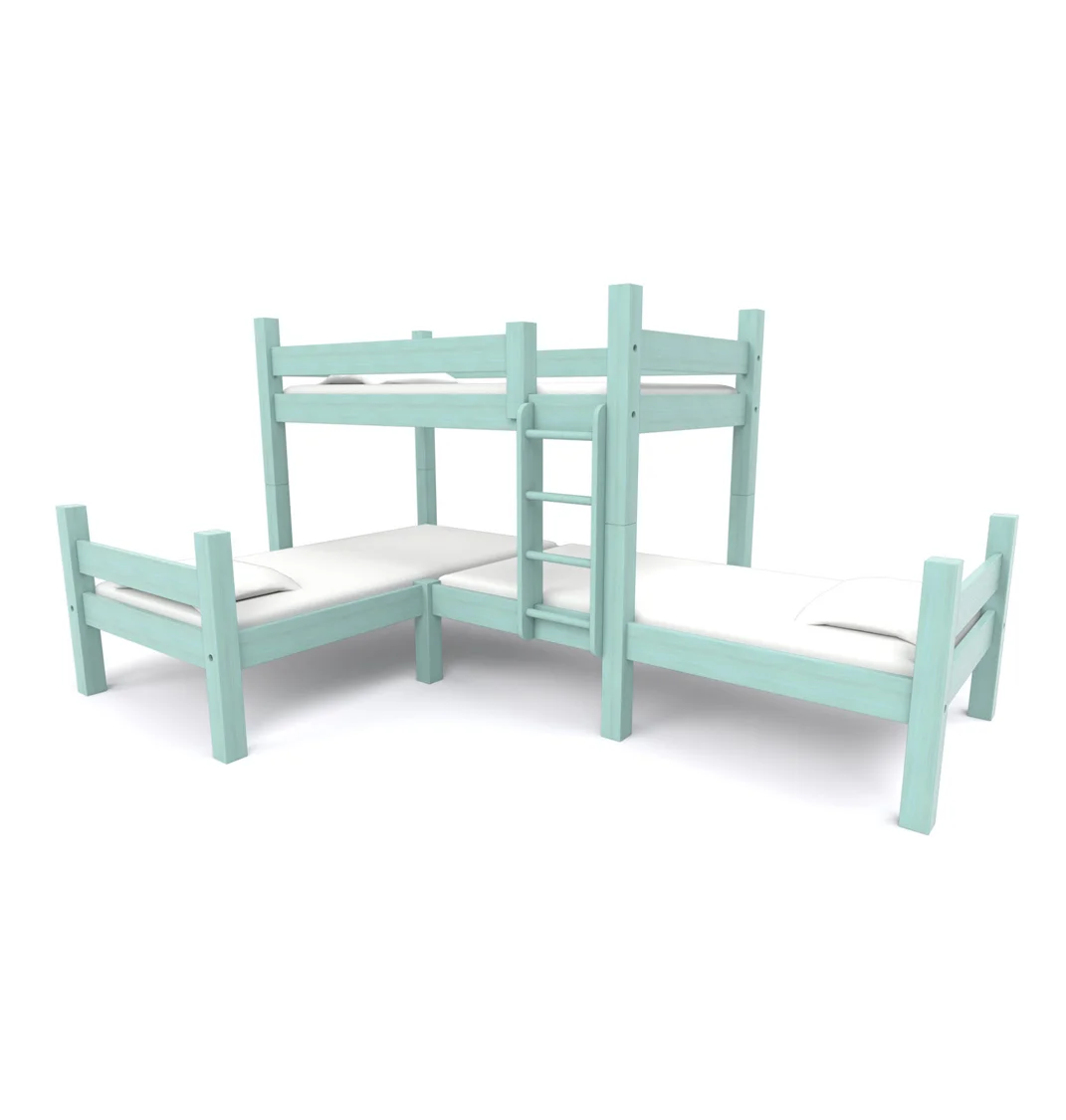 " WINTER HARBOR " Corner Triple - A great space saver for room corners. Three twin beds are configured at a right angle to fit into corners. Options: extra length. Made to hold adults! Starting at $3695: Click for Custom Quote