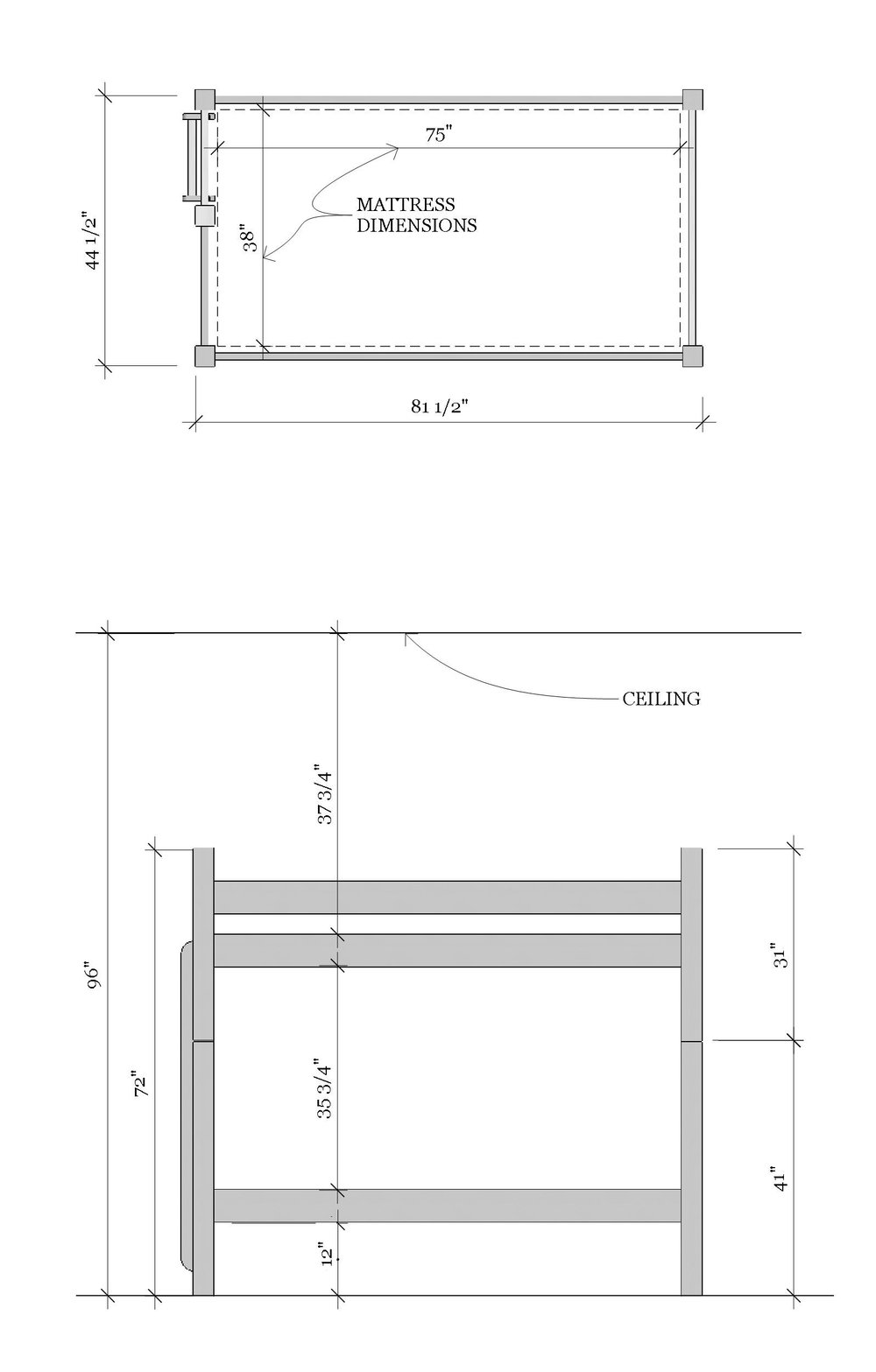 Dimensions, Typical Bunk Bed Dimensions