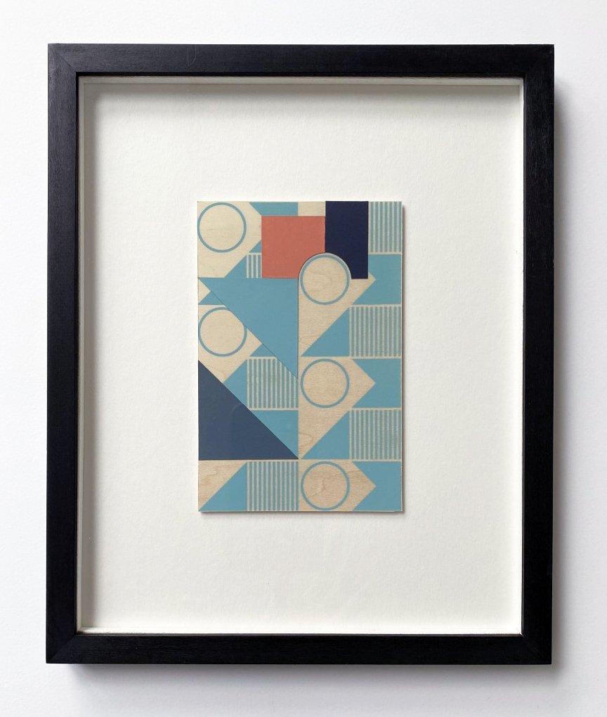 Modify I , screen printed cut outs on plywood, 2022, 9.5 x 14.4 cm (artwork size), 23 x 27.8 cm (frame size), £100 framed
