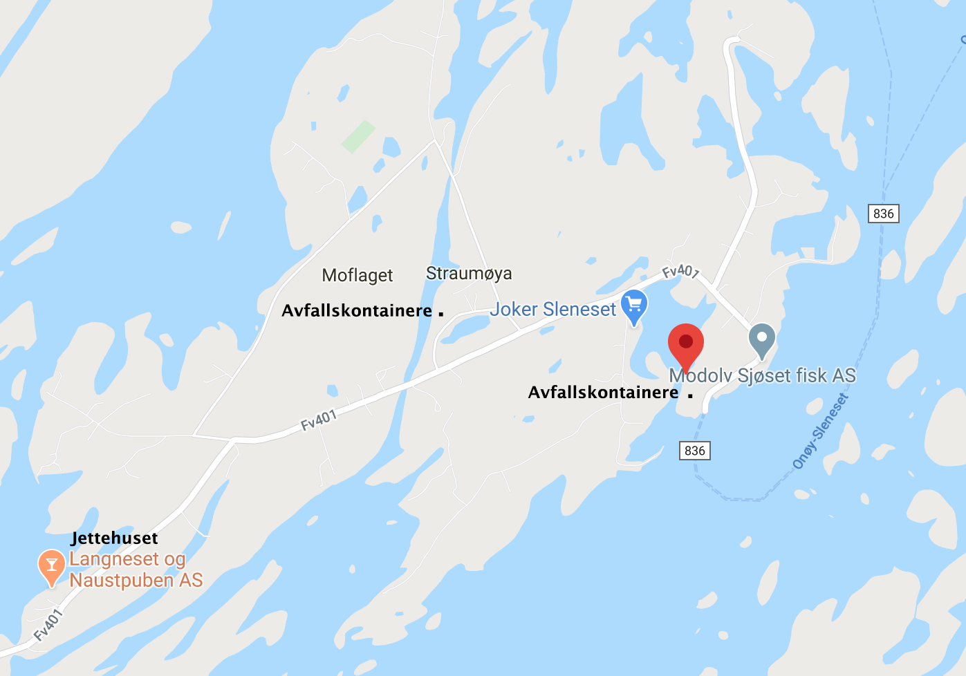 Jettehuset ligger i Slåtterøyveien 15, to kilometer fra ferje og hurtigbåtkaia.
