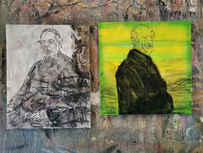 Acetate transfers onto canvas.