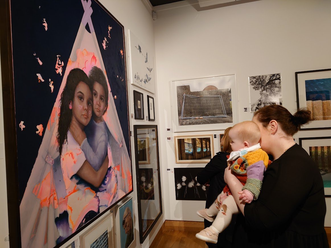 Imogen's first trip to the Ulster Musuem - infront of Alana Barton's work