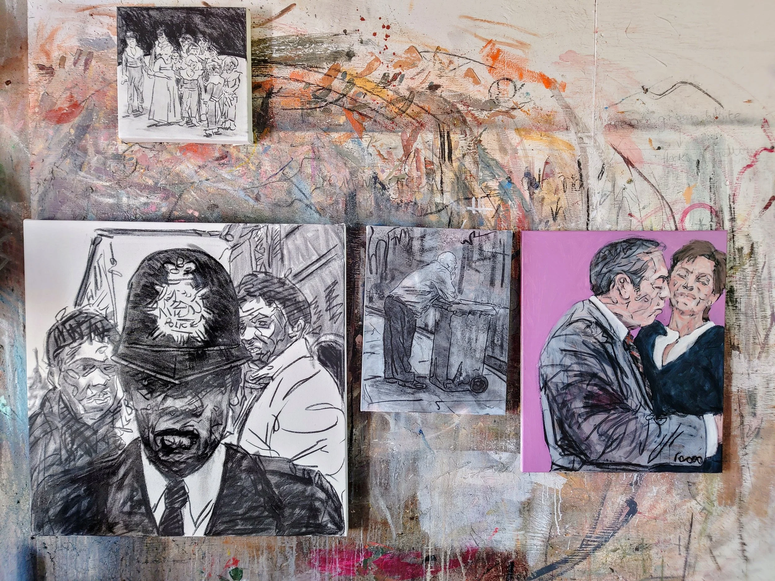 Studio shot with works at various stages