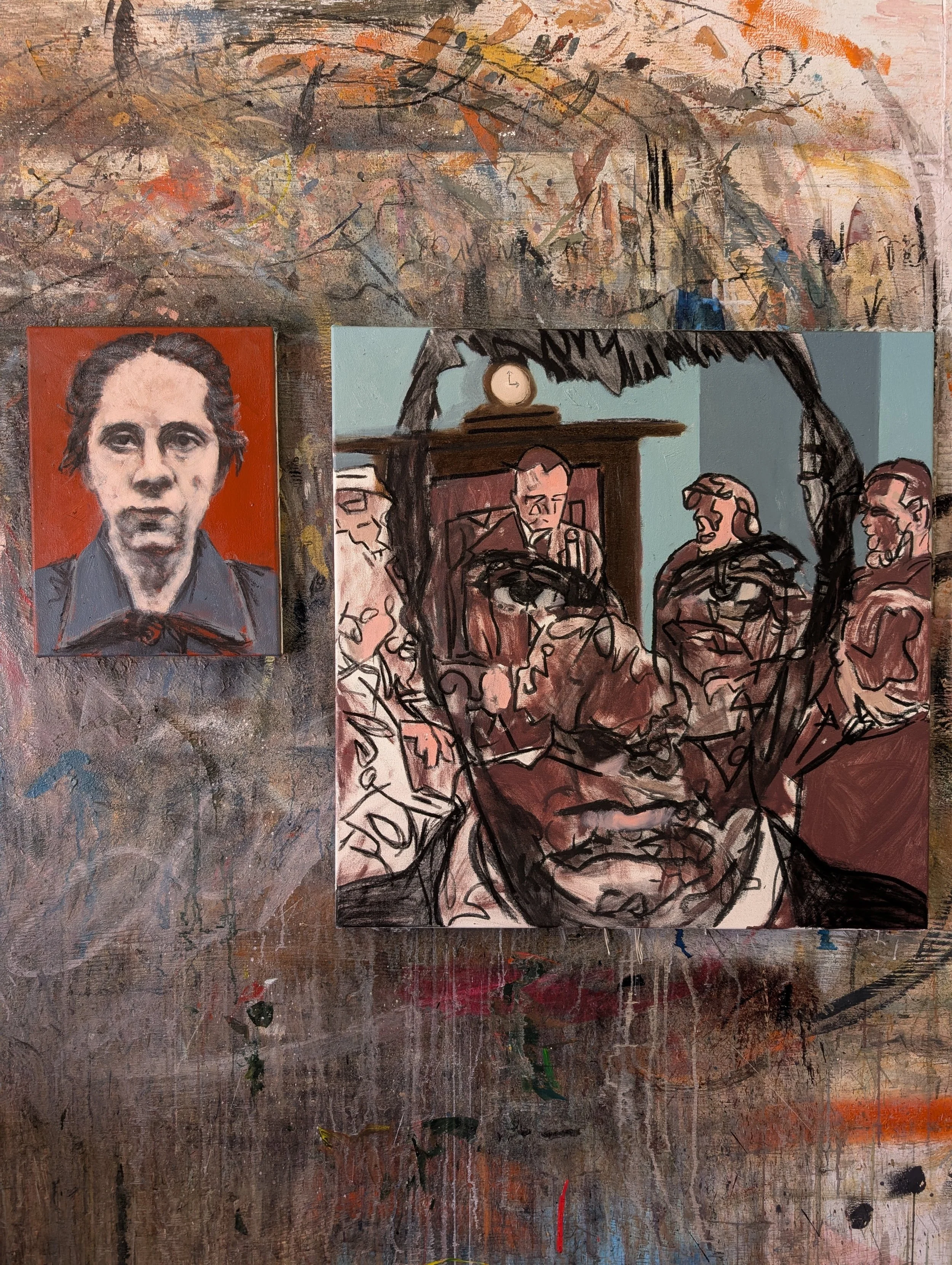 Studio Shot with 'The Woman with the Dogs' and 'To Conjure' in progress