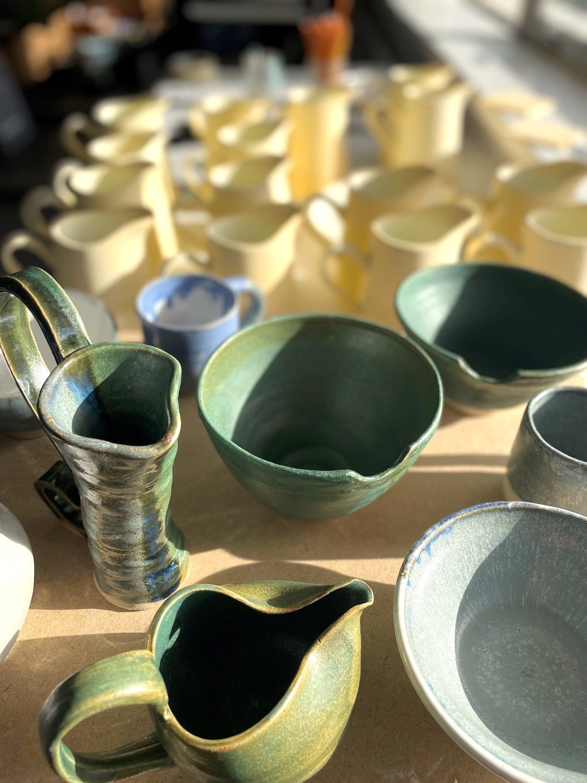  A selection of vases and bowls created by learners on the Beginners Pottery Course at Norwich Pottery Studio 