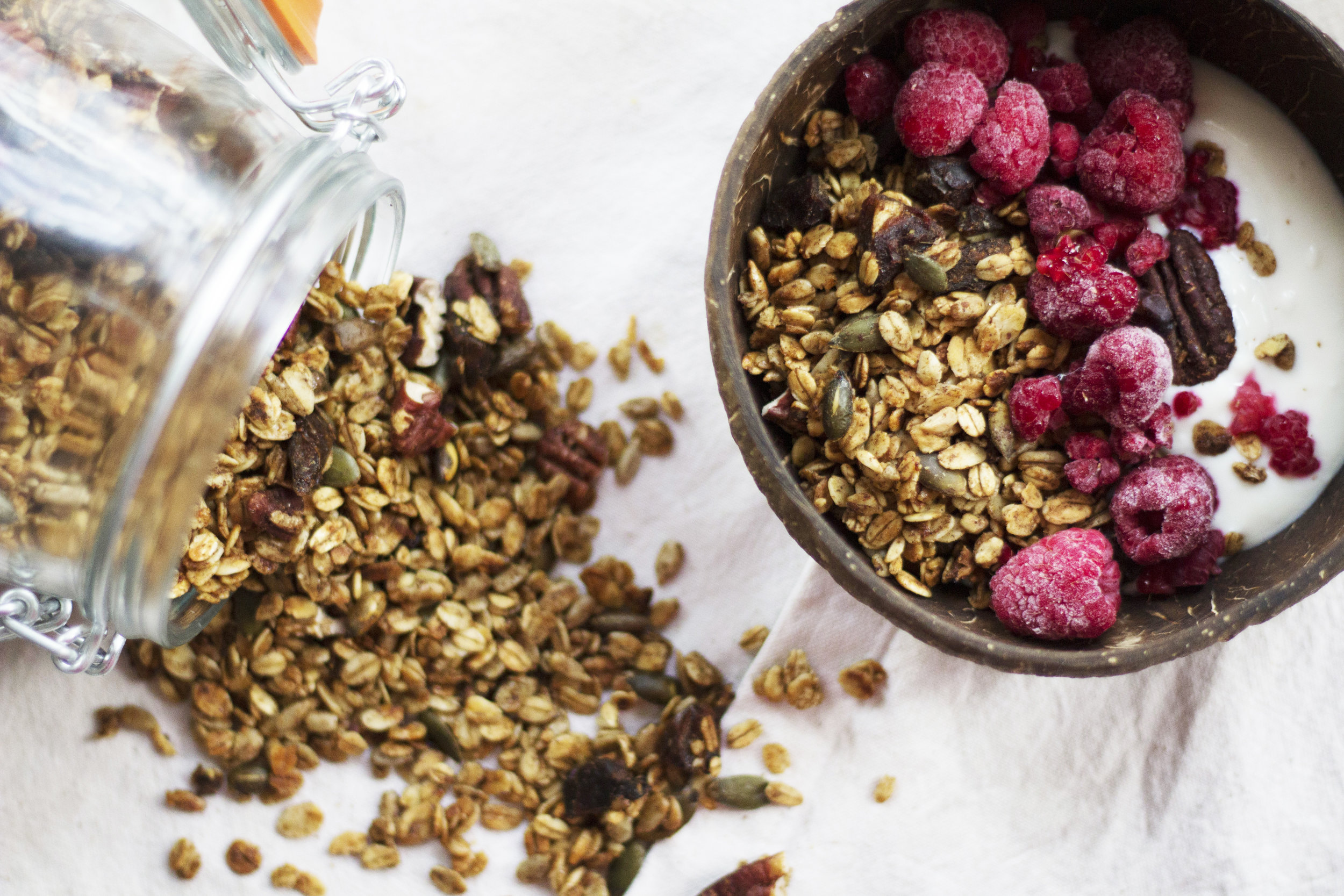 Sweet and nutty granola, perfect for breakfast or as a snack. - prep time 5 mins total time 3 hours