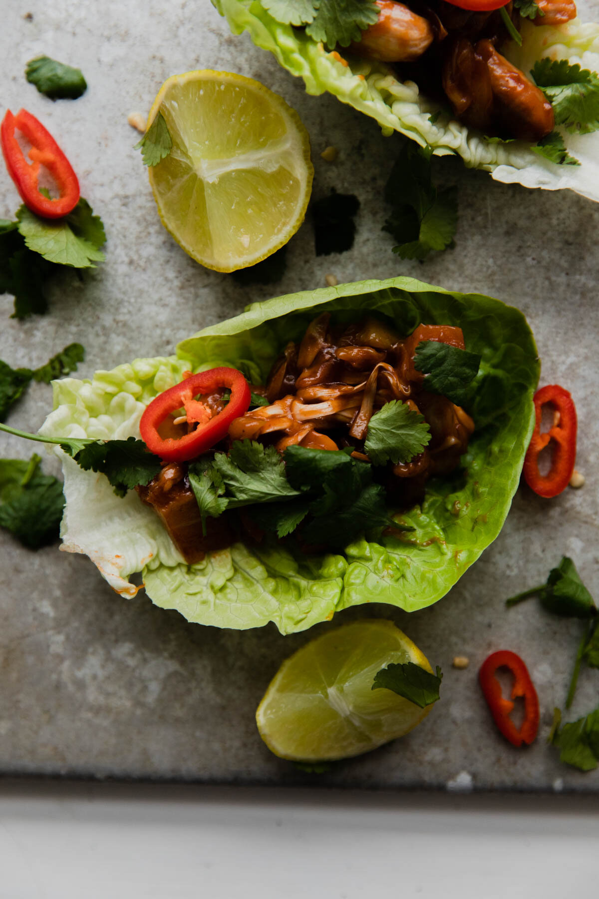 Vegan BBQ Jackfruit Lettuce Cups eith lime