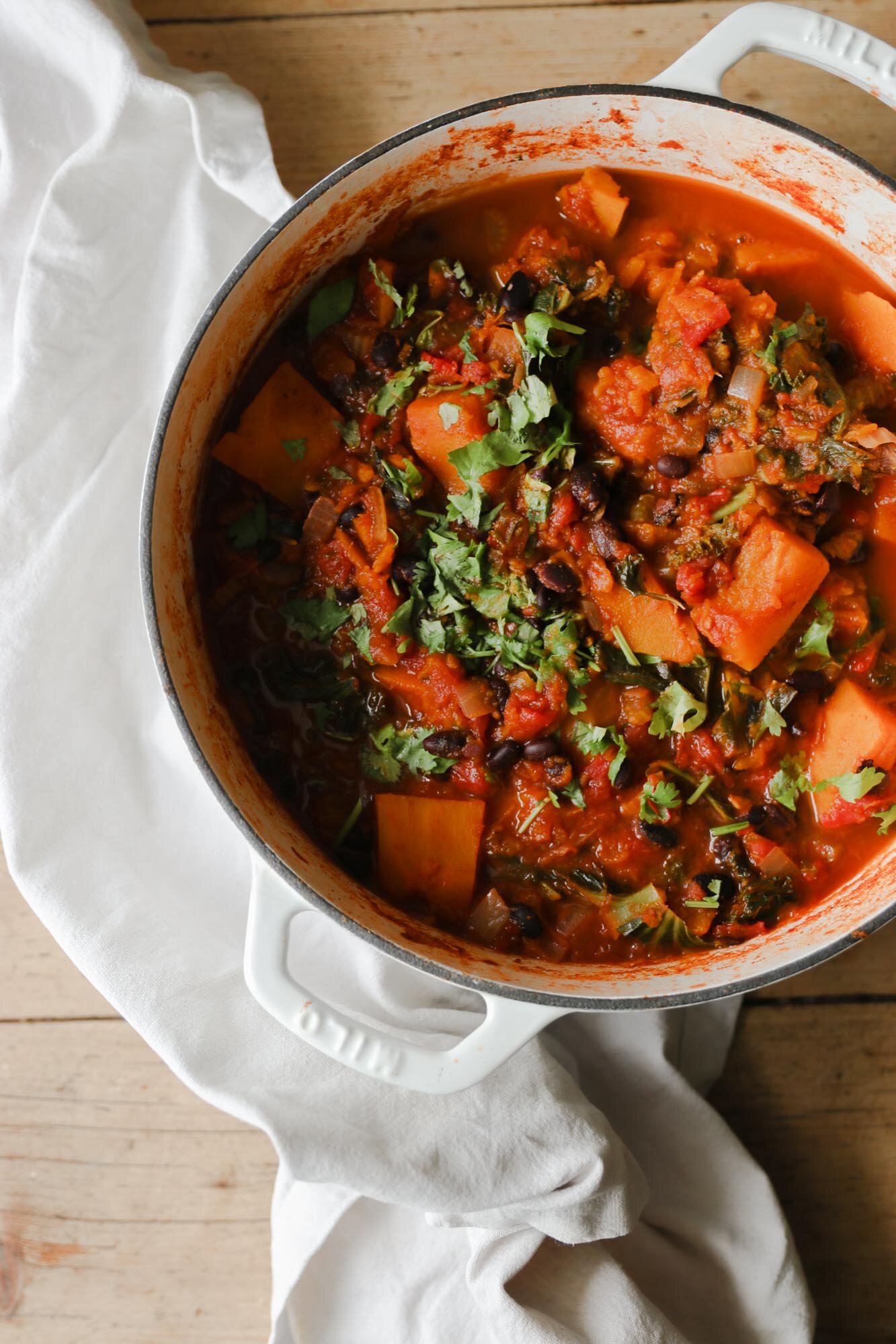 Autumn Pumpkin Chilli with linen cloth