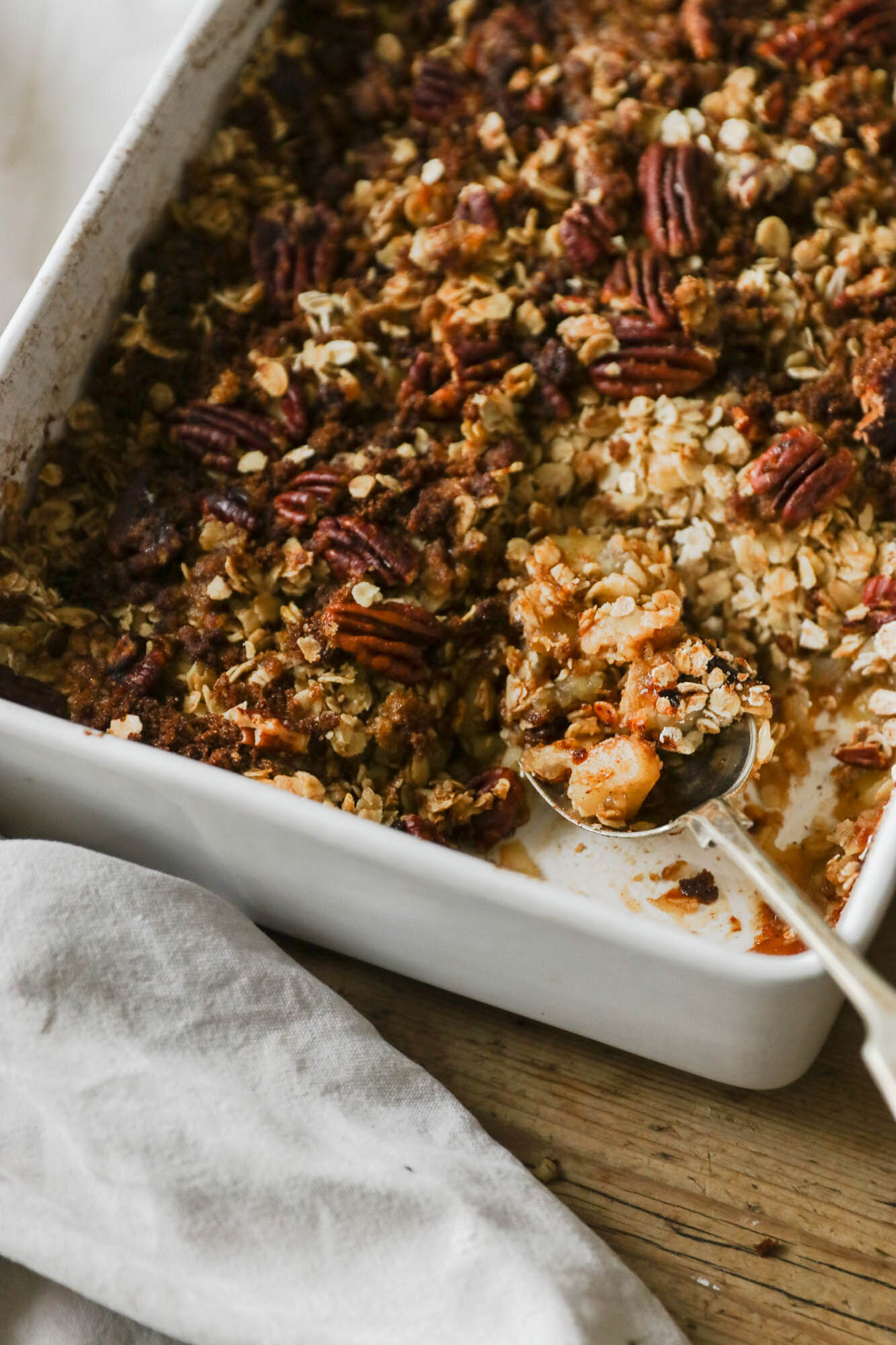Close up of vegan apple crumble.