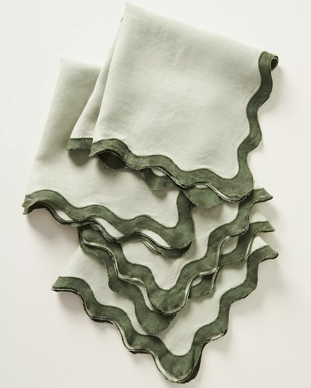 French, Flax, Linen, Sage, Green, Scalloped Edge, Cloth, Napkin