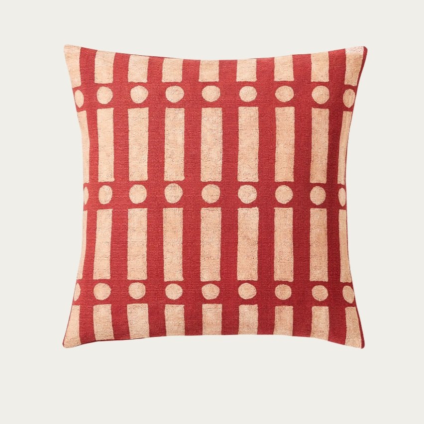 Modern Terra Cotta Red and Pink Mudcloth Pillow