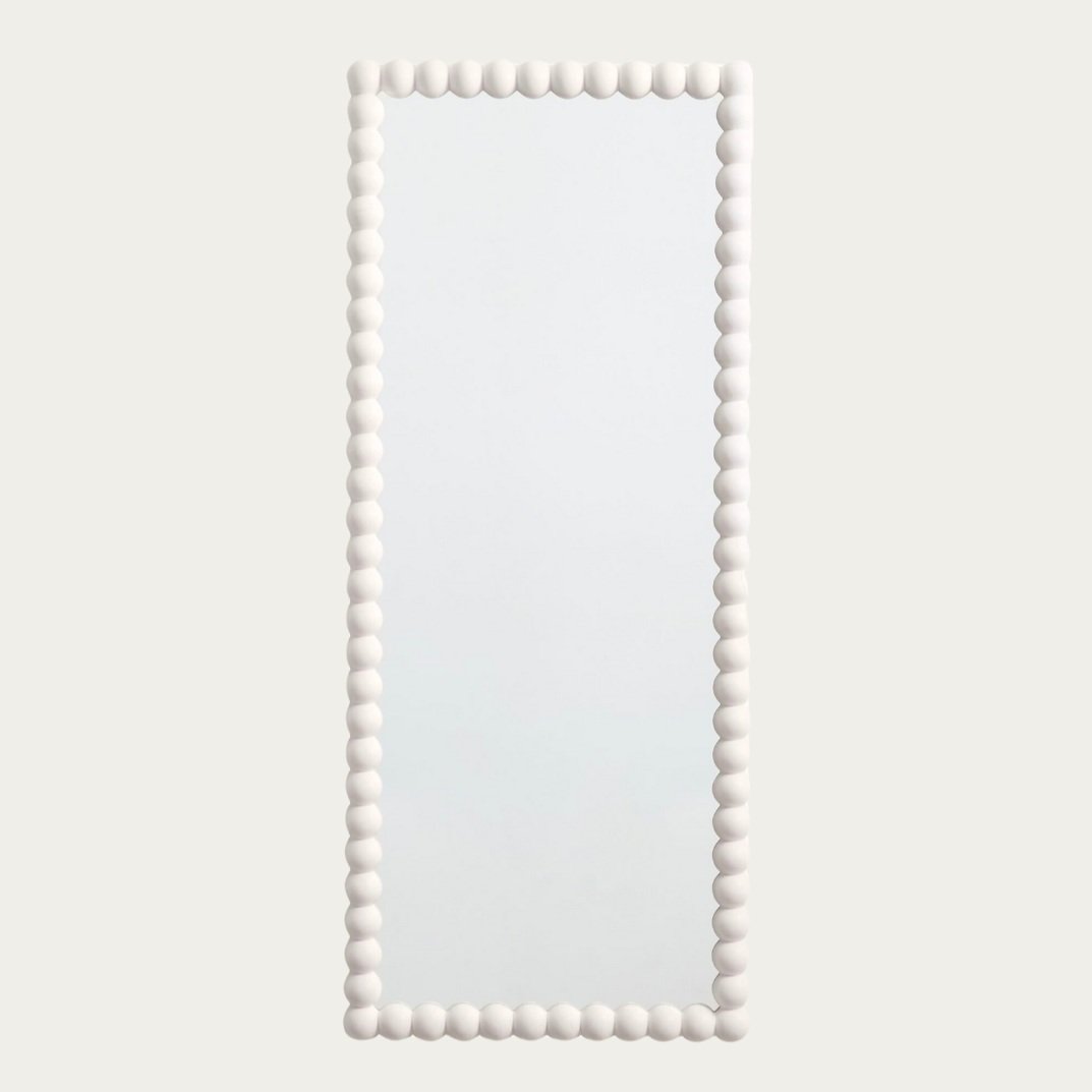 Beaded Edge White Bobble Floor Mirror