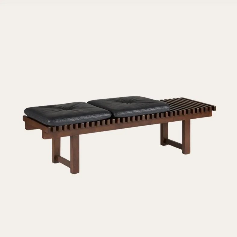Wood and Leather Modern Mid Century Entry Bench
