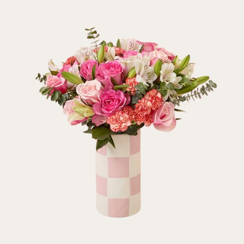 Bouqs Bouqet in Pink Checkered Vase perfect gift for mom