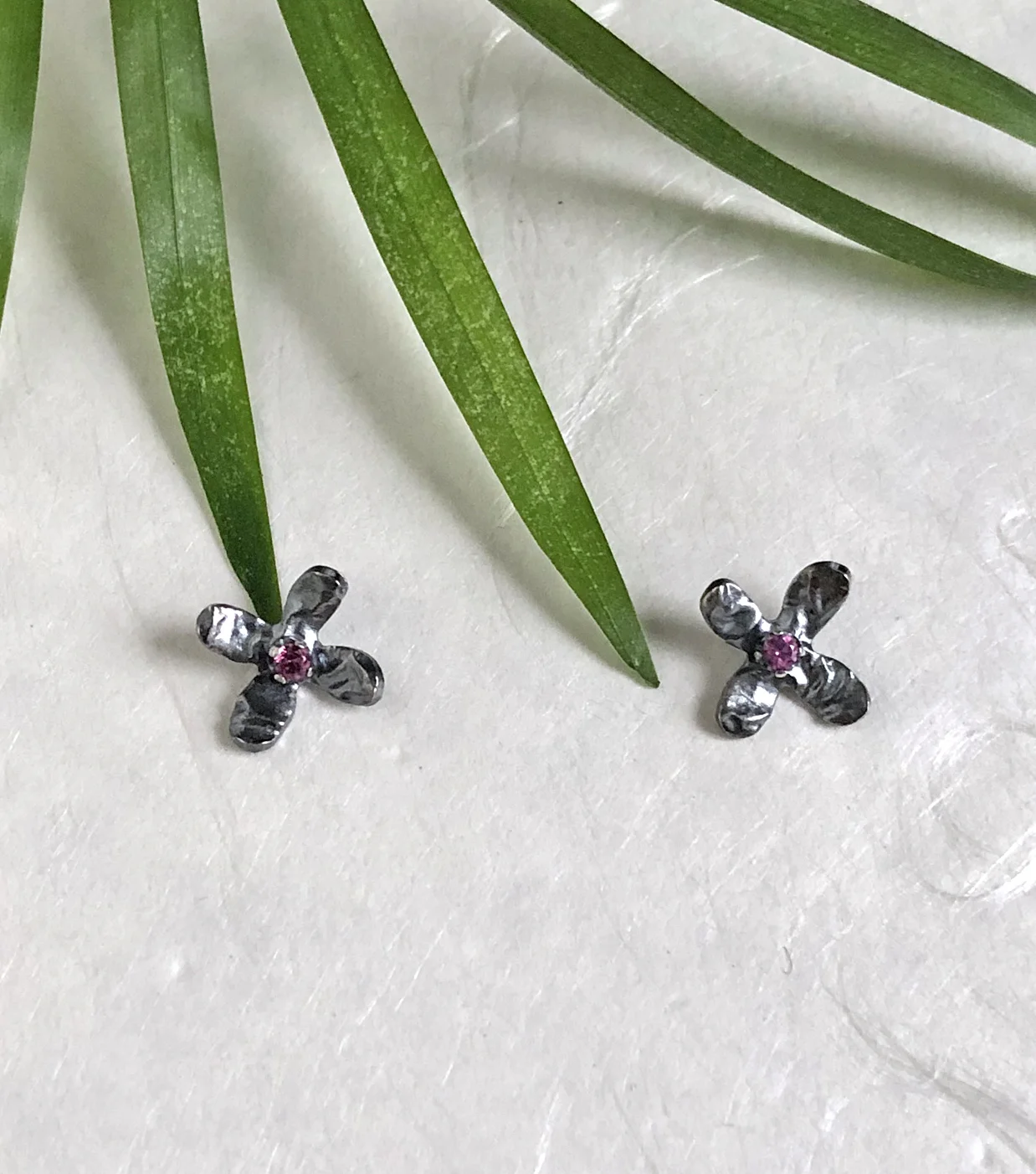 silver-hydrangea-stud-earring-rhodolite-garnet-oxidized-2.jpg