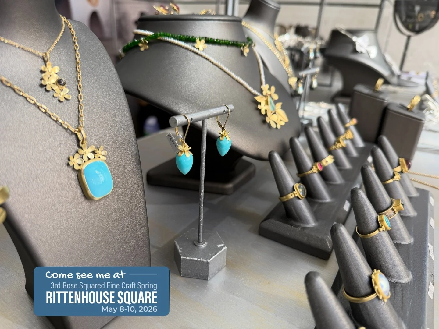 It&rsquo;s sunny and warm&mdash;the perfect day for @rosesquared Spring Craft at Rittenhouse Square! I&rsquo;m in booth 71 on West Rittenhouse. Friday-Saturday 10-6 and Sunday 10-5. Stop on by!!!
#christinepetersjewelry #RoseSquaredArtShows #Rittenho