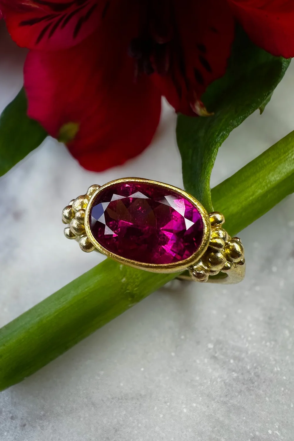 Oval Rubellite Pink Tourmaline 18k Gold Ring — Christine Peters