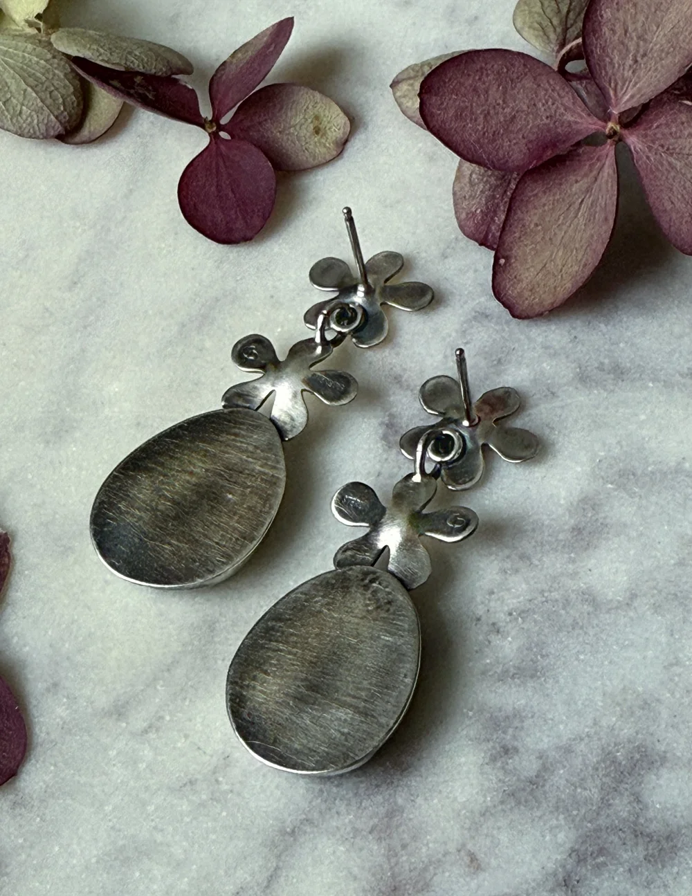 silver daisy chain turquoise earrings — Christine Peters Jewelry