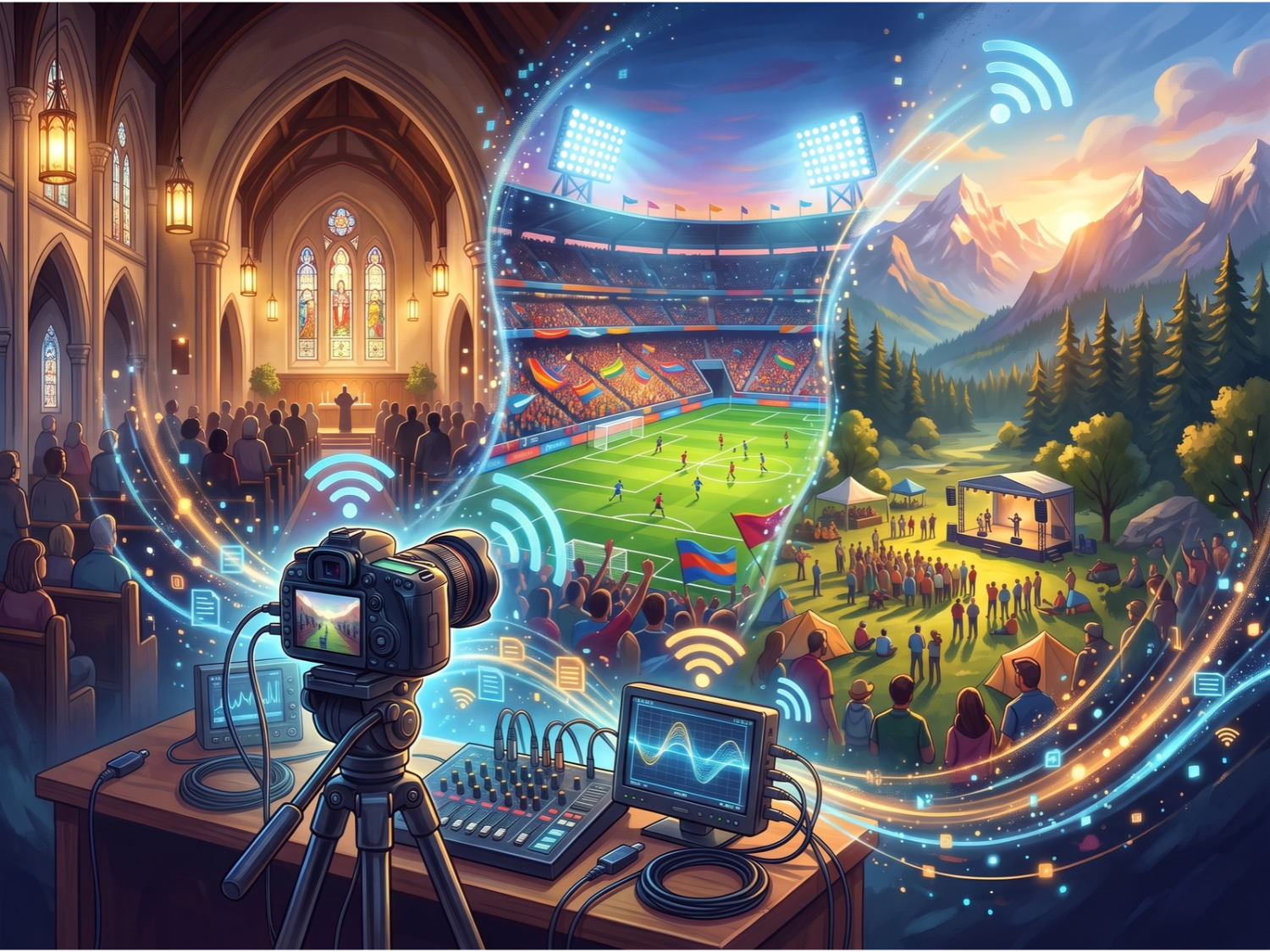 Live streaming camera rig for church services and outdoor community events