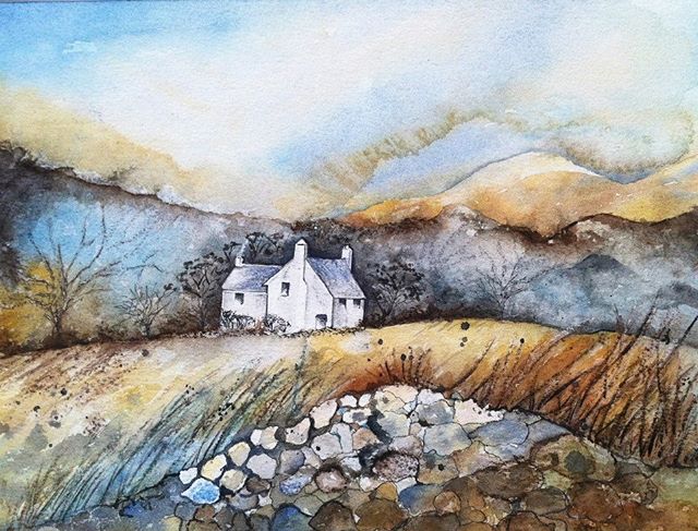 Autumnal landscape in watercolours