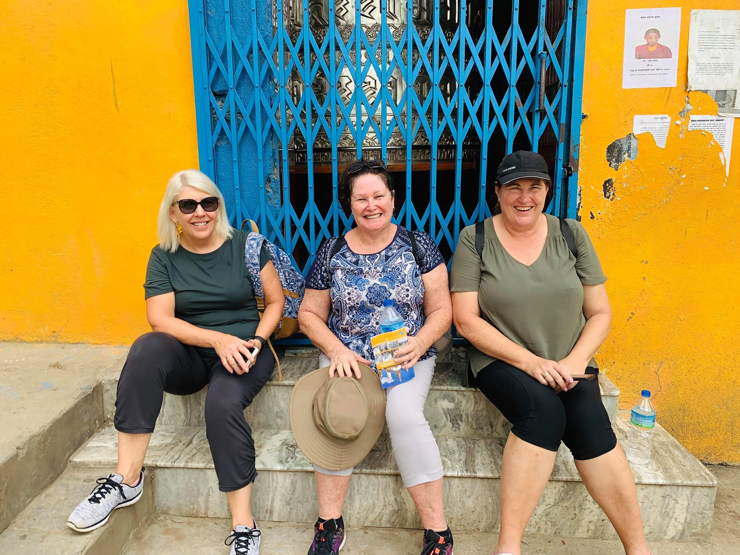 Seven Women tour group members enjoying a water break whilst sightseeing in Kathmandu