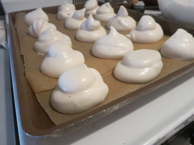 Vegan meringues made with aquafaba.