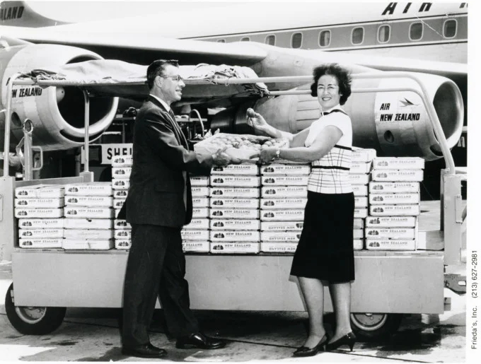 Frieda Caplan accepts her first shipment of kiwifruit. Photo courtesy of Frieda's Specialty Produce.