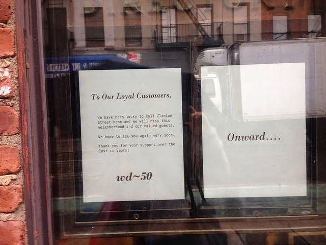 The farewell sign in the window of wd~50.
