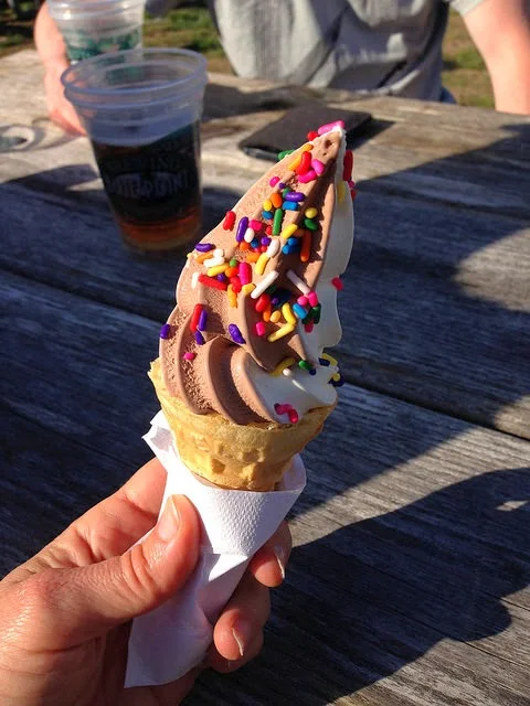 Mr. Softee chocolate and vanilla swirl with just a dash of sprinkles.