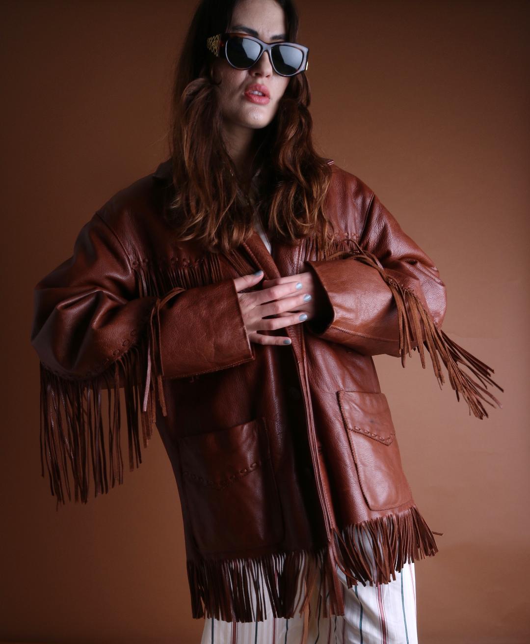 Leather vintage fringe jacket .jpg