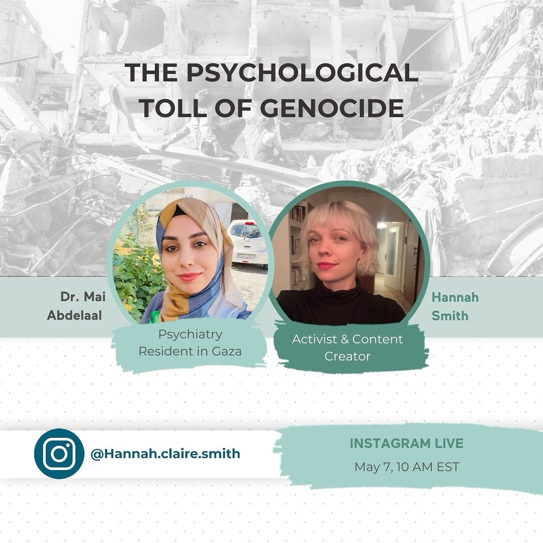 When we think about the impact of war and genocide, we often think about destroyed buildings, lives lost, and physical injuries, but tomorrow, I&rsquo;m going to explore the psychological toll. I&rsquo;ll be chatting with Dr. Mai Abdelaal about the o