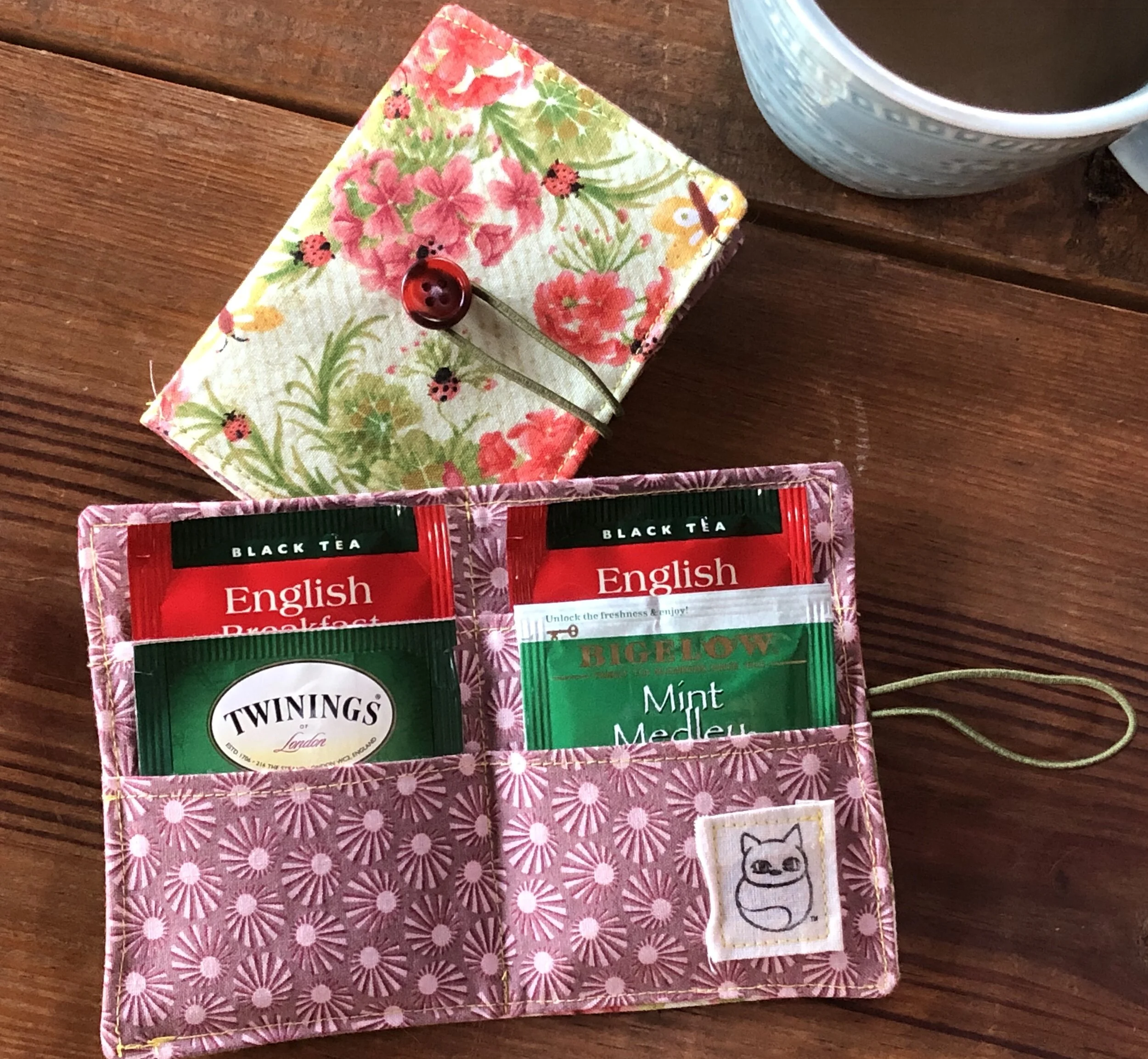 bernadette tea wallet, butterflies and flowers/dusty rose