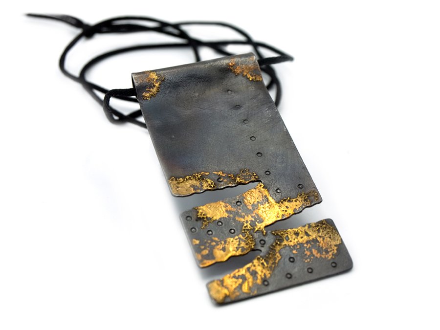  Mild Steel, fused brass, heat patina 