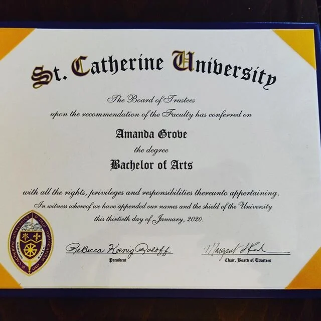 It&rsquo;s official, congratulations to my daughter @amandajgrove earning her Bachelor of Arts degree from St Kate&rsquo;s! ❤️👩&zwj;🎓