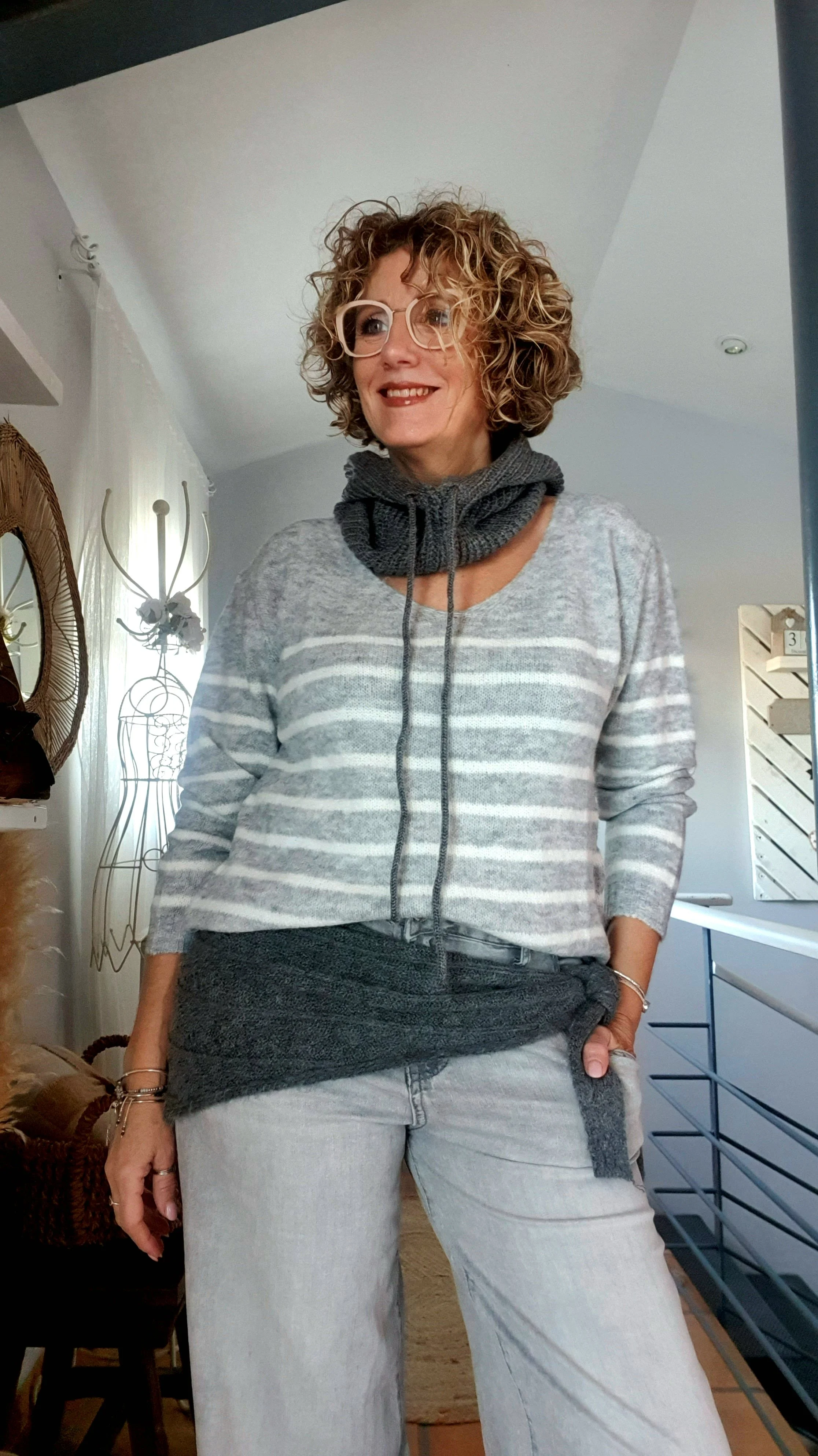 Jersey rayas gris perla