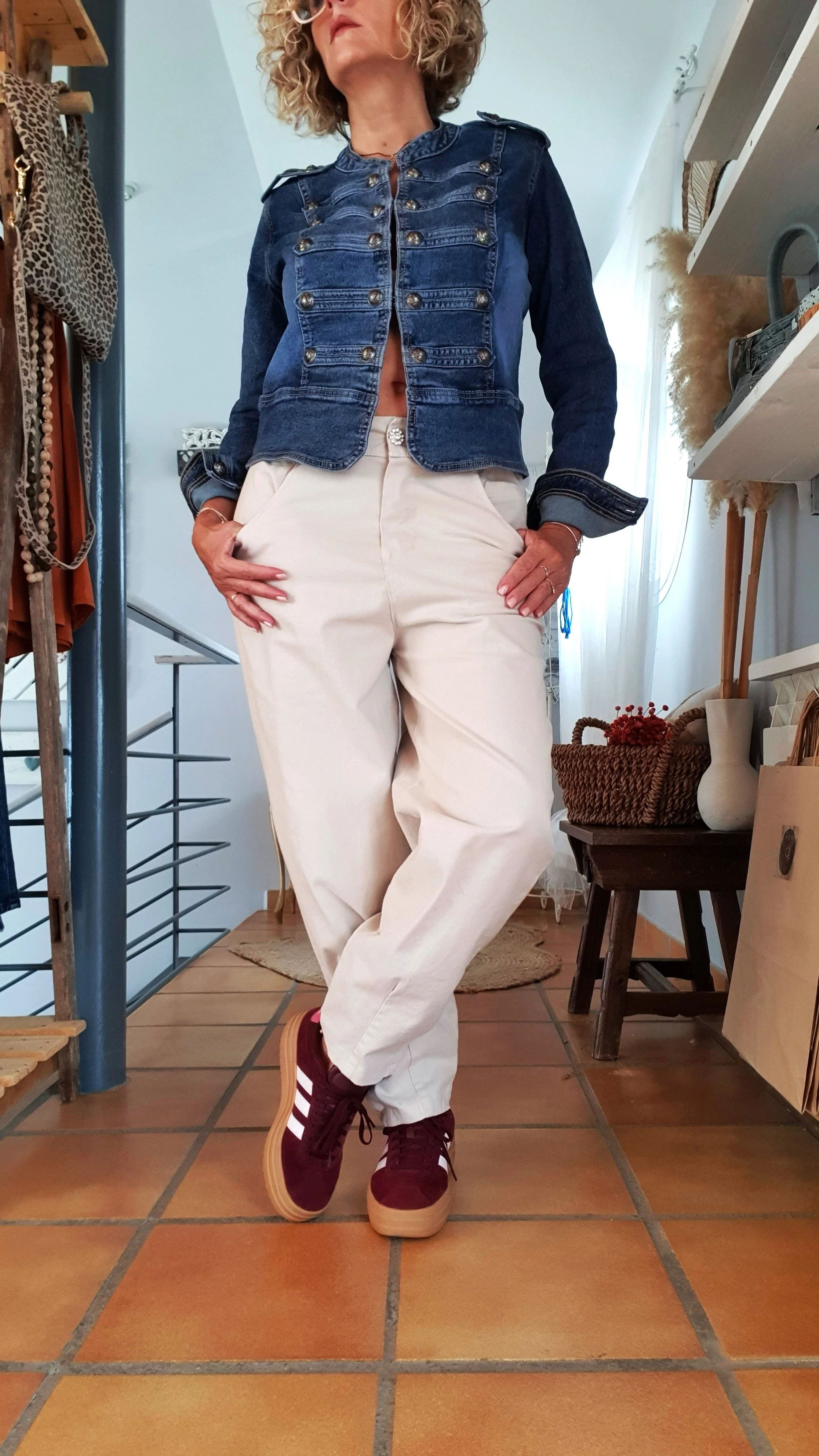 Pantalón bombacho crema