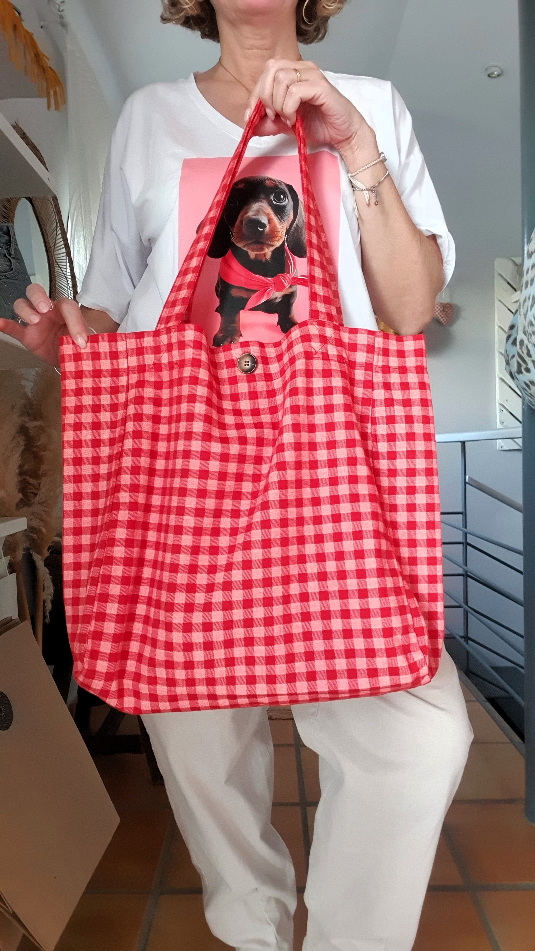 Tote Bag cuadros rojos