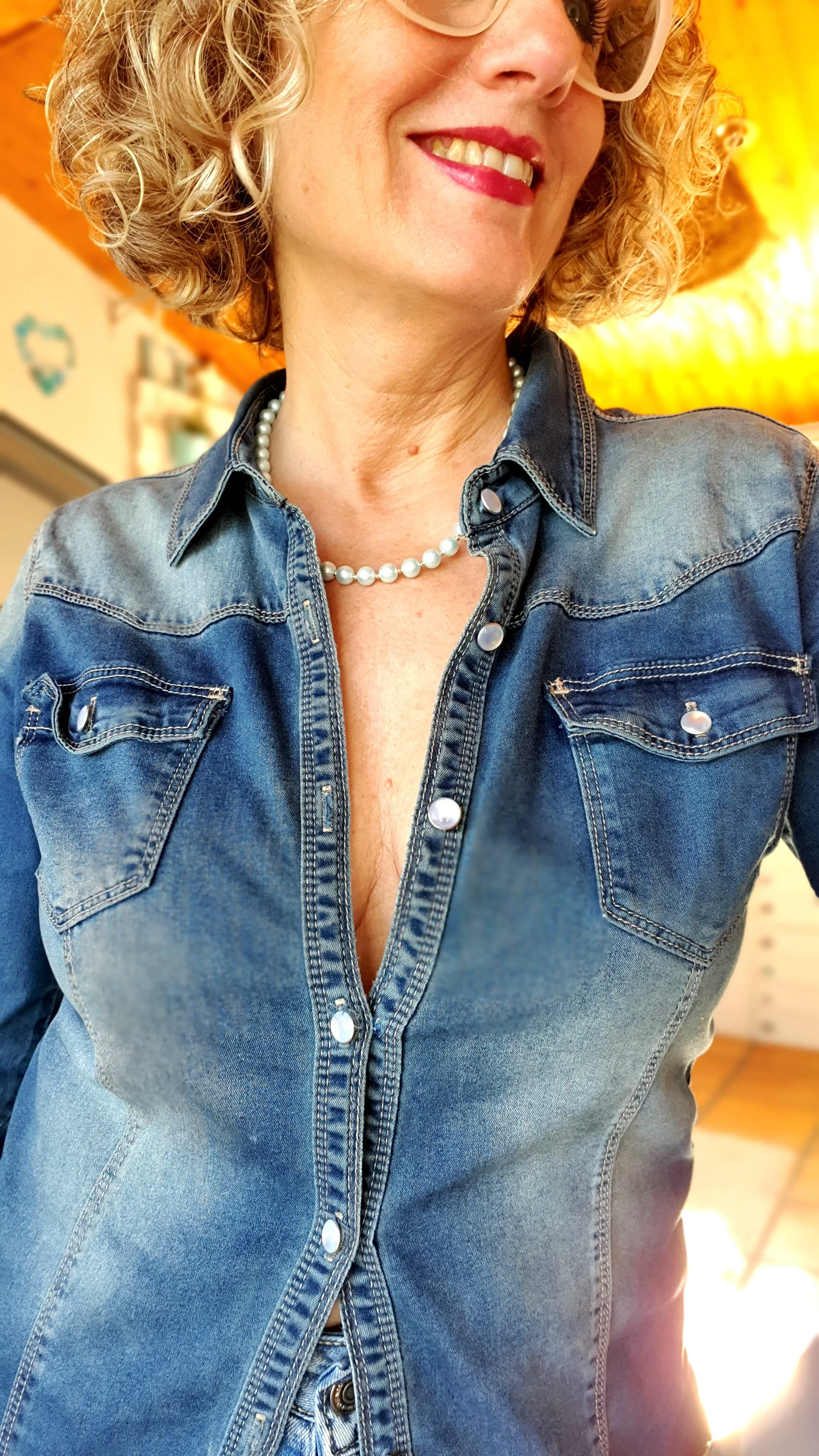 Collar perlas azul celeste