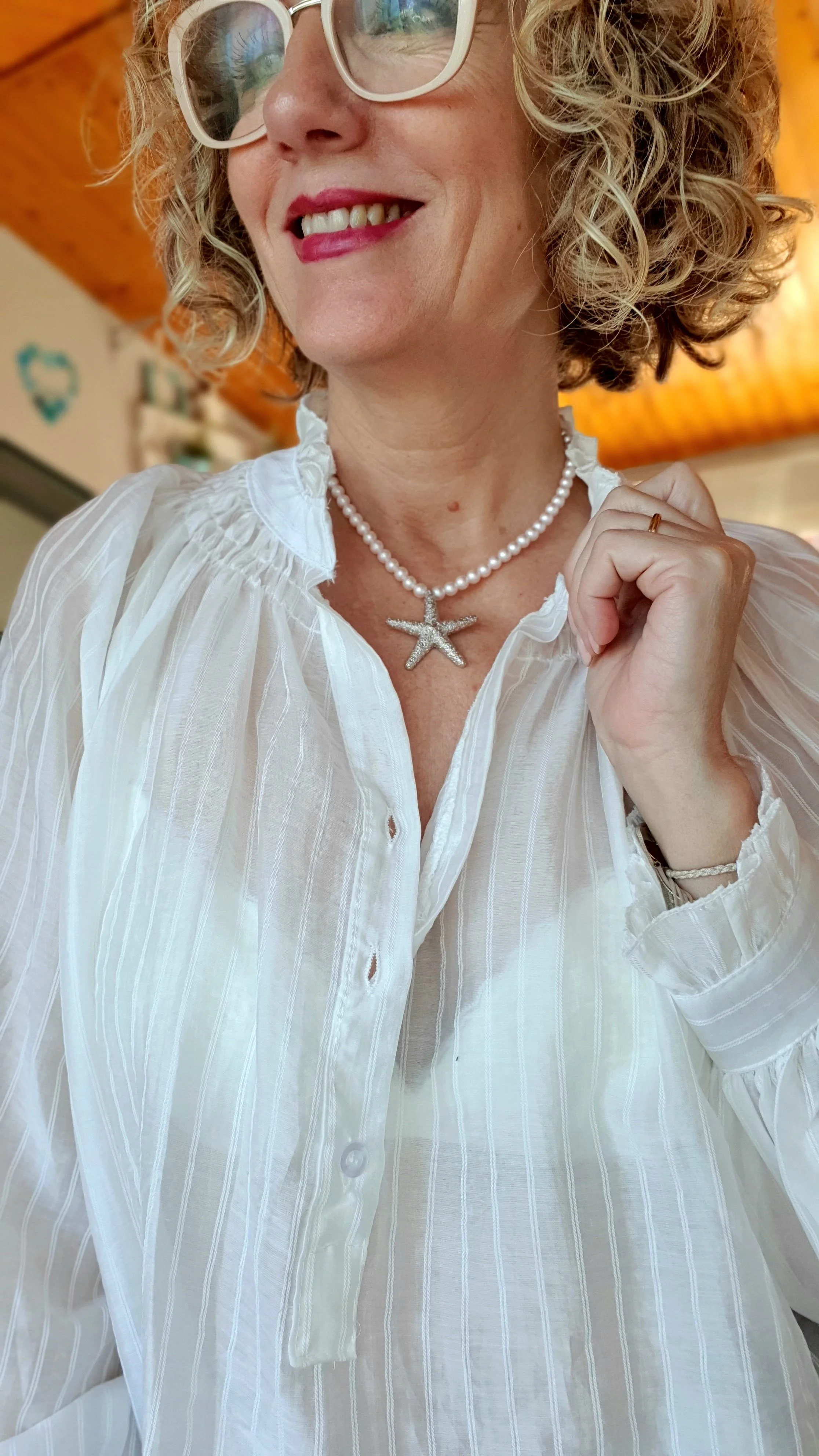 Collar perlas estrella rosa palo