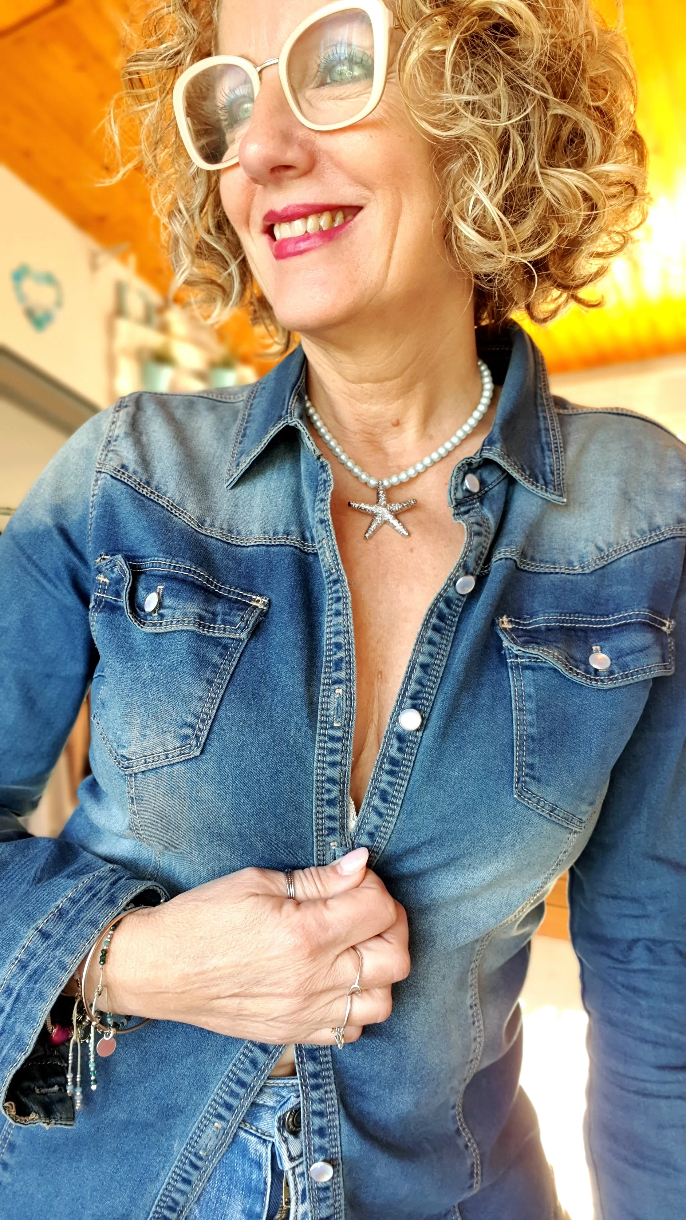 Collar perlas estrella azul celeste