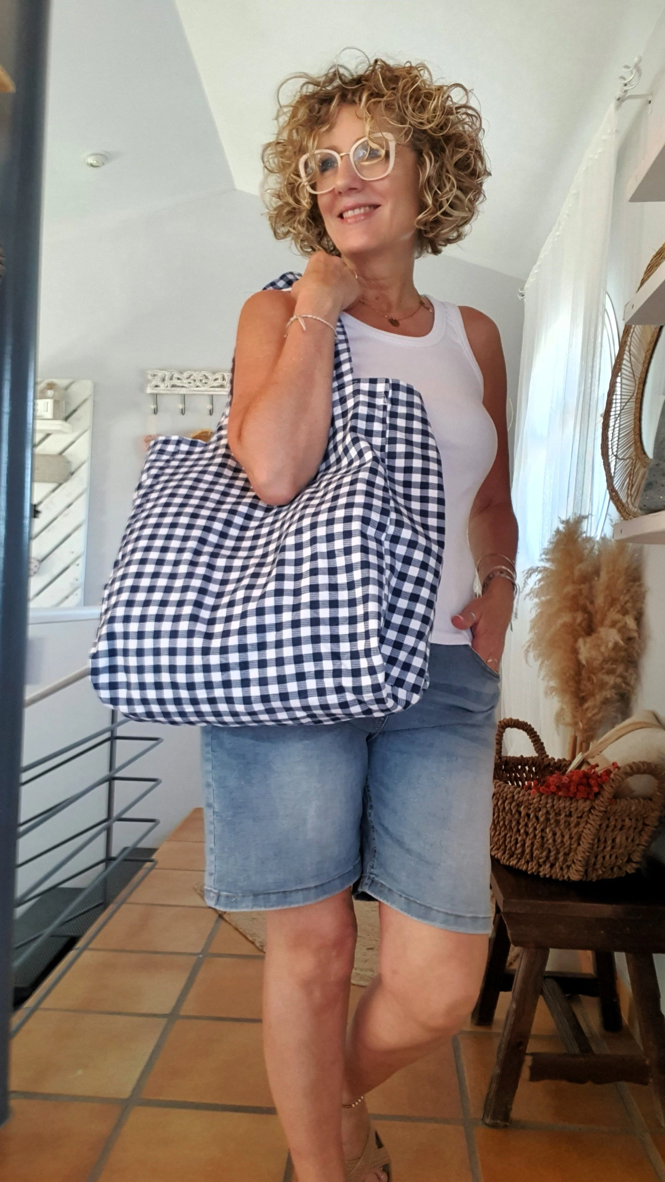 Tote bag cuadros azul