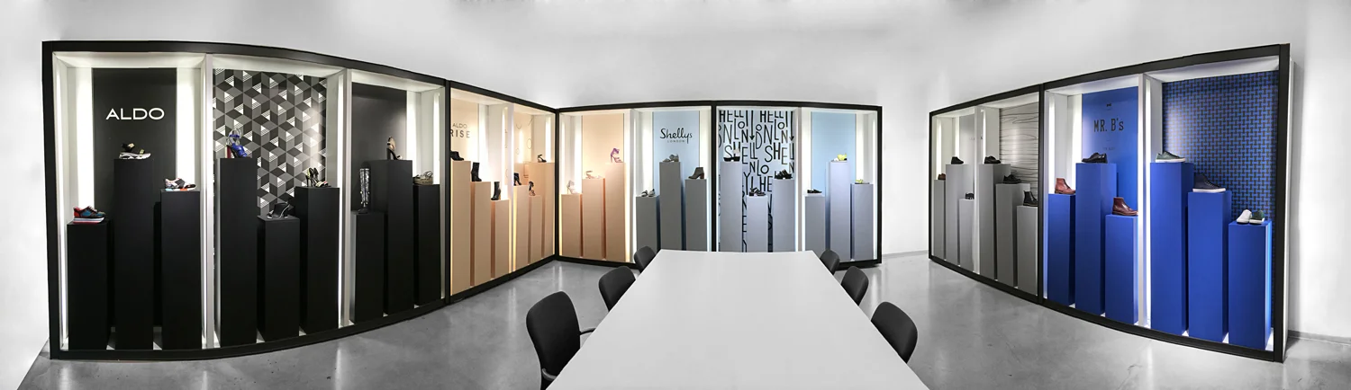  An installation for Opening Ceremony, showcasing the various brands that ALDO has carried. Each brand was represented by a color and pattern, while podiums of different heights were used to create cohesion in the space.&nbsp;    ROLE   Concept, Art 