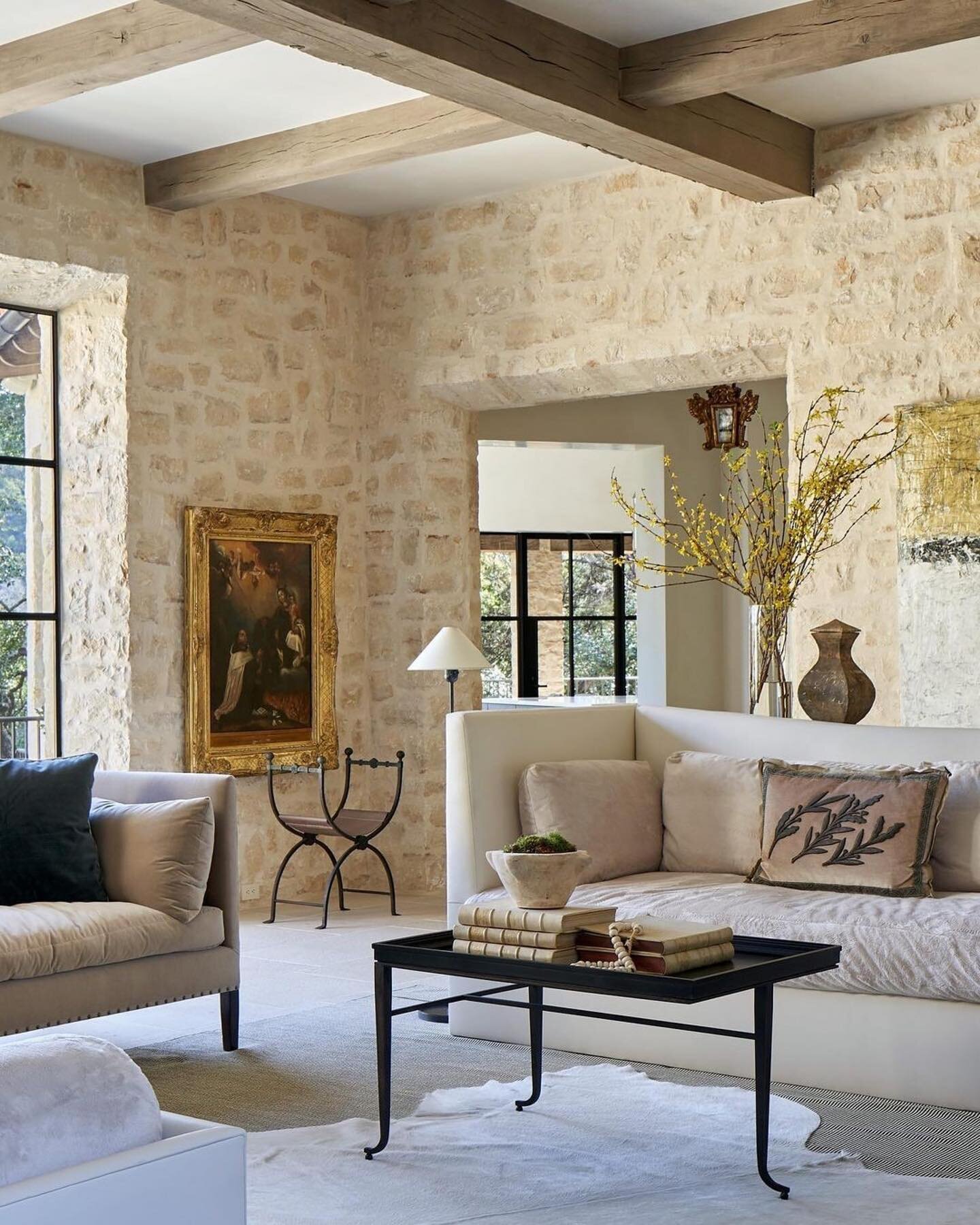 Starting a project in TX that has some stone walls similar to this beautiful interior by @marcusmohon and I couldn&rsquo;t be more excited! Going for some great architectural details, organic textures, and minimalist furnishings. Via @dminteriors