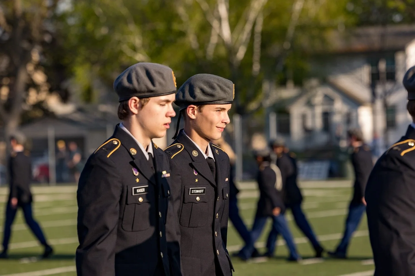It was a beautiful evening for the JROTC review at CDH. Joe missed his first one due to illness last fall so it was fun to see the two of them together. Pat is very particular about the berets! Some things about the army stick!