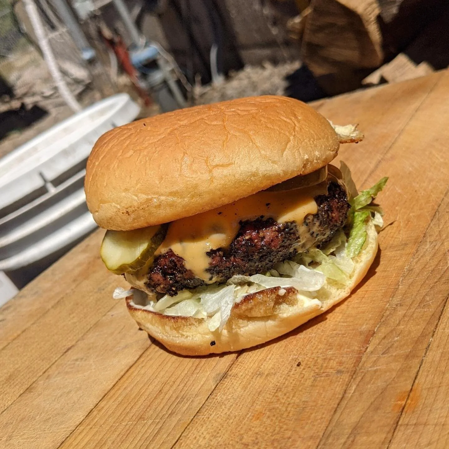 It&rsquo;s the eve of our first burger night. 🤭 Tomorrow we&rsquo;ll be slinging our regular menu from 11a-3p. We have a limited amount of bbq available so that we can close down for a little bit and prep for burger night.

What to expect: this is a first for us but i think we&rsquo;ve got a fun plan in place. I think we can pump out some burgs and fries&hellip; we&rsquo;ve got enough to do about 180 burgers and fries to match so bring the family, bring that person you hooked up with pre-covid and haven&rsquo;t talked to in 16 months, or your pet sitter, or whoever really. Let&rsquo;s have some fun and crush some burgs &amp; fries &amp;&amp; GET THE FUCKIN TOPPINS you philistines.

Brisket burger: $10, 1/2# smoked patty, American cheese, dukes Mayo, shrettuce, pickles on a toasted Martin&rsquo;s potato bun.

Pork burger: $10, 1/2# smoked pork patty, dukes Mayo, Carolina gold mustard sauce, skylight inn-inspired Carolina slaw, and pickles on a toasted Martin&rsquo;s potato roll.

Seaso